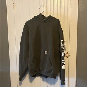 Carhartt Men's Dark Green Hoodie with Logo Sleeve